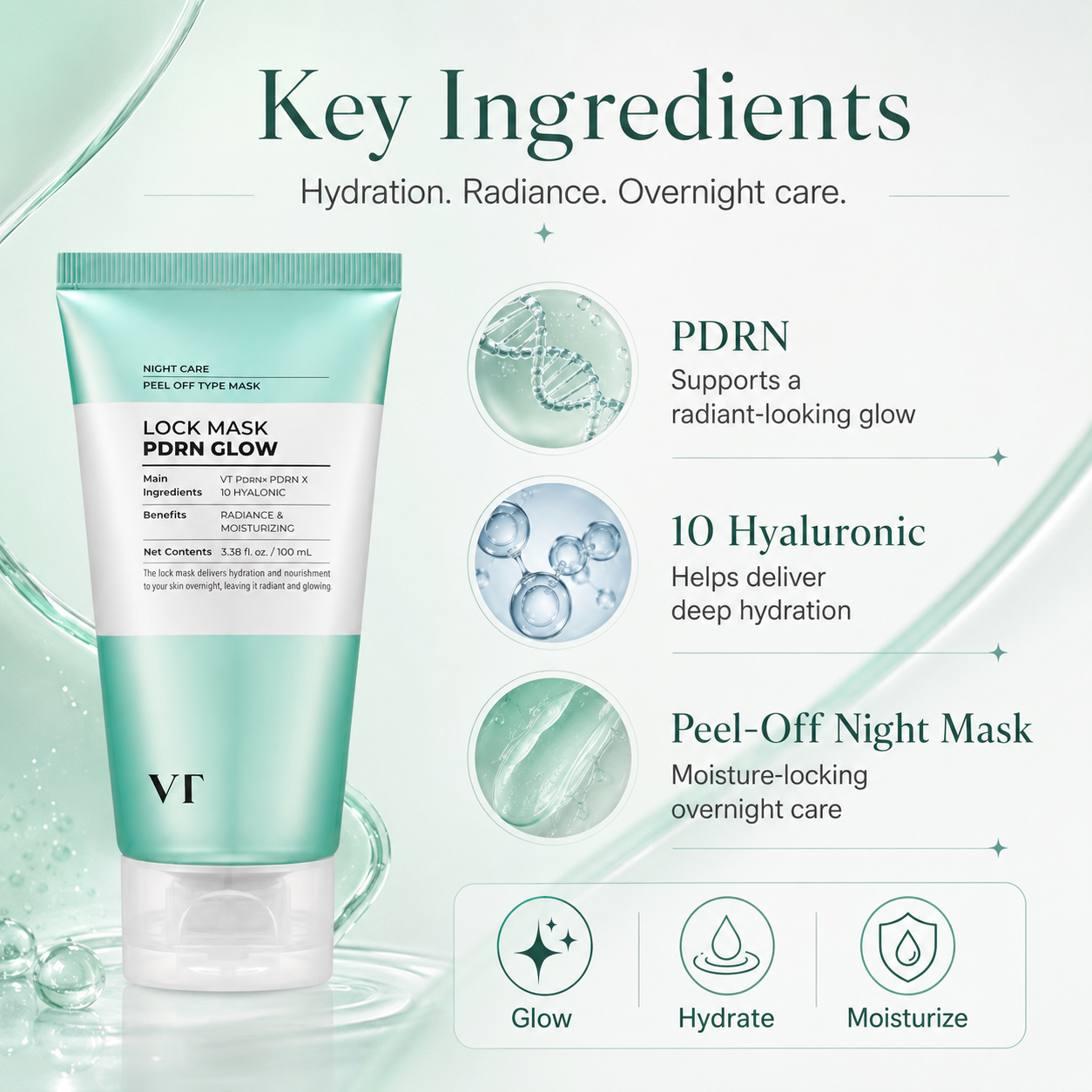 VT Cosmetics PDRN Glow Lock Mask 3.38 fl. oz. 100 ml