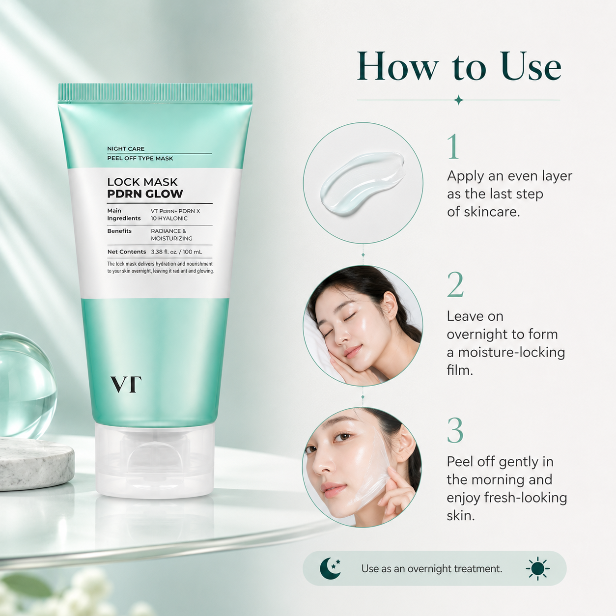 VT Cosmetics PDRN Glow Lock Mask 3.38 fl. oz. 100 ml