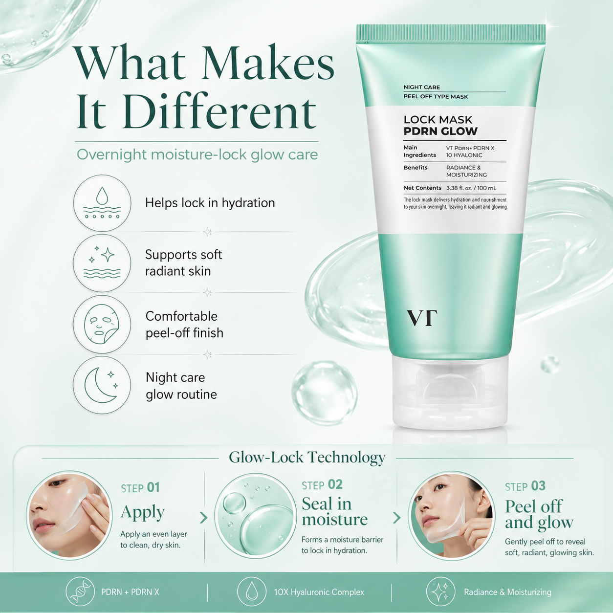 VT Cosmetics PDRN Glow Lock Mask 3.38 fl. oz. 100 ml