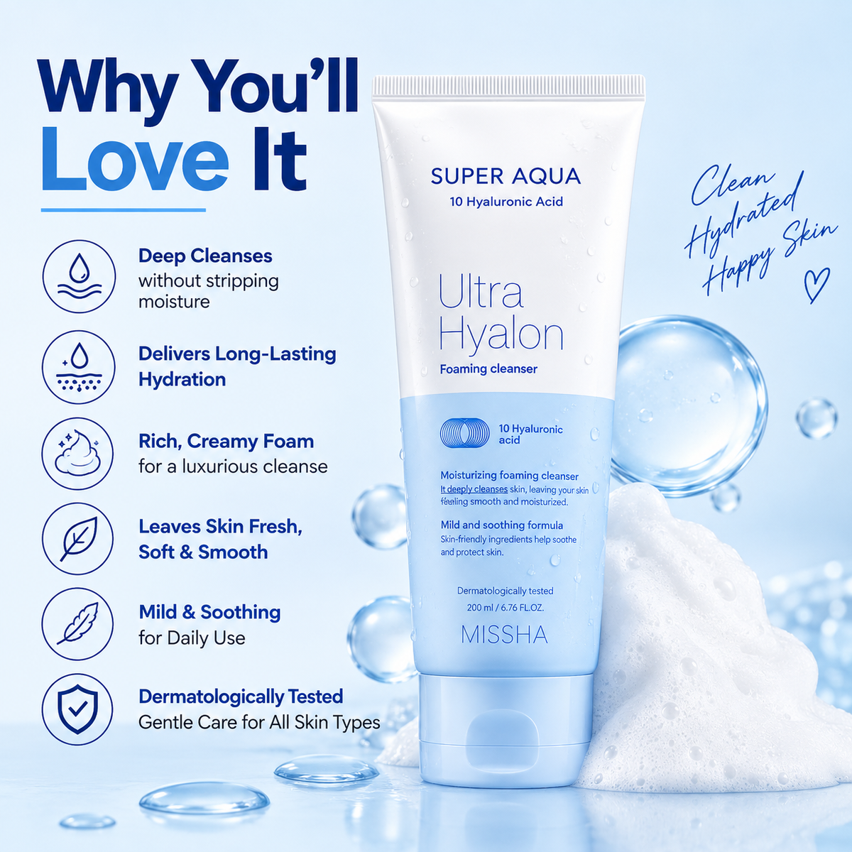 MISSHA Super Aqua Ultra Hyalron Foaming Cleanser 200 mL