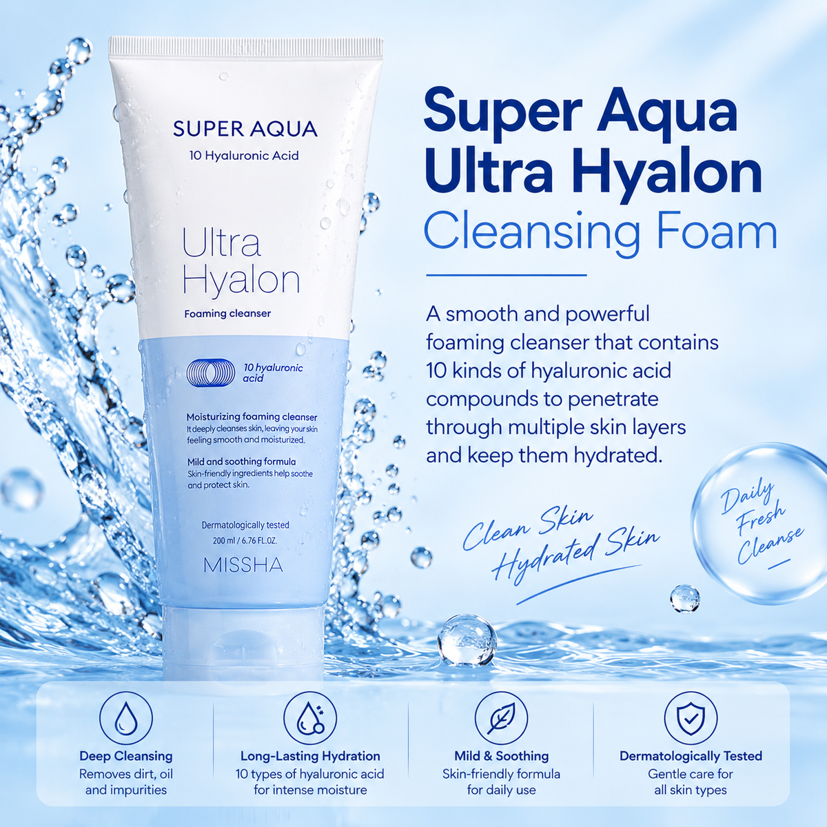 MISSHA Super Aqua Ultra Hyalron Foaming Cleanser 200 mL