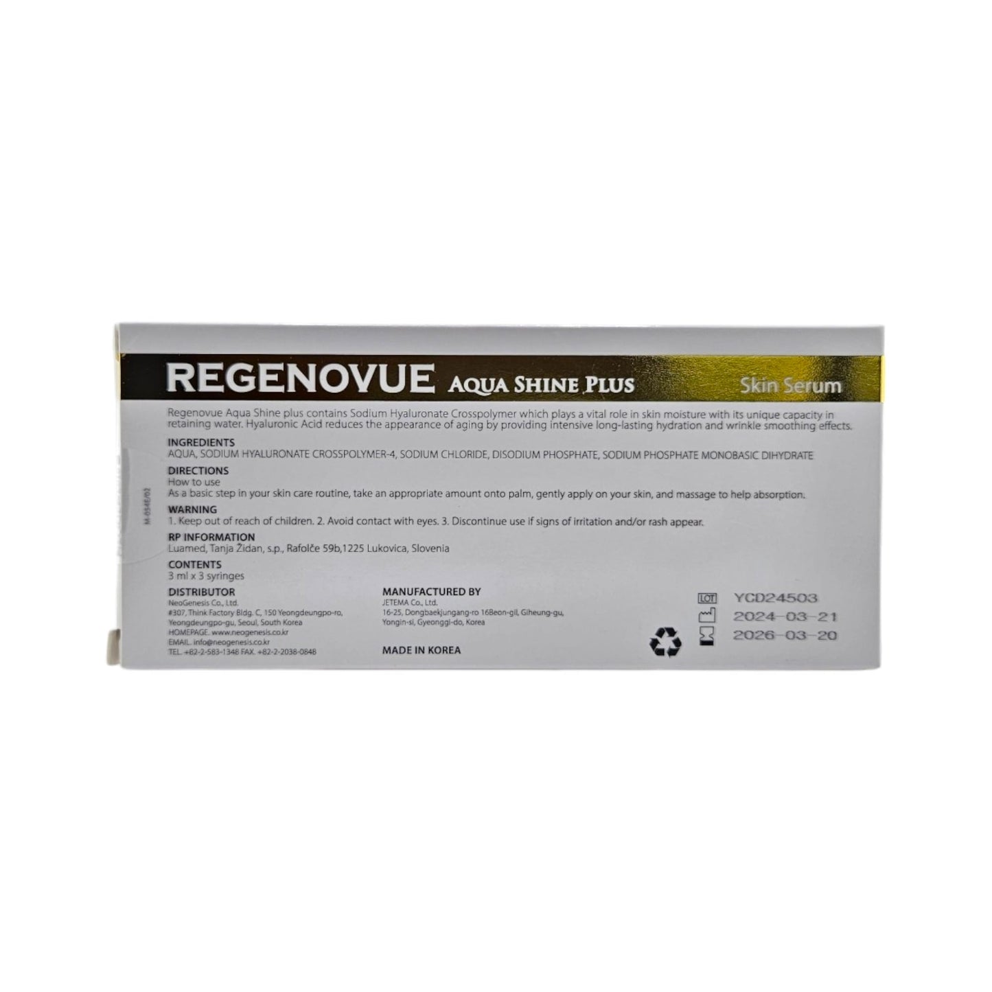 Regenovue Aqua Shine Plus 3X3ml